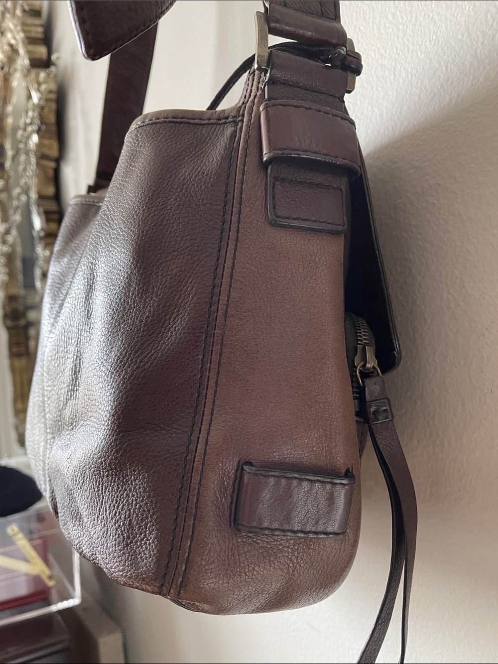 Y2K Banana Republic Dark Brown Pebbled Leather Shoulder Bag - Picture 7 of 14